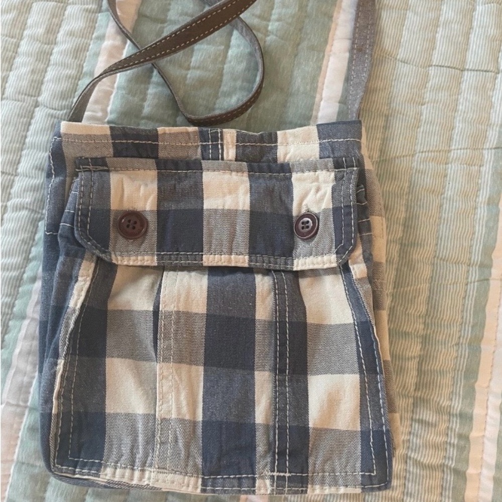 Upcycled Crossbody Bag - Blue and Cream Checks